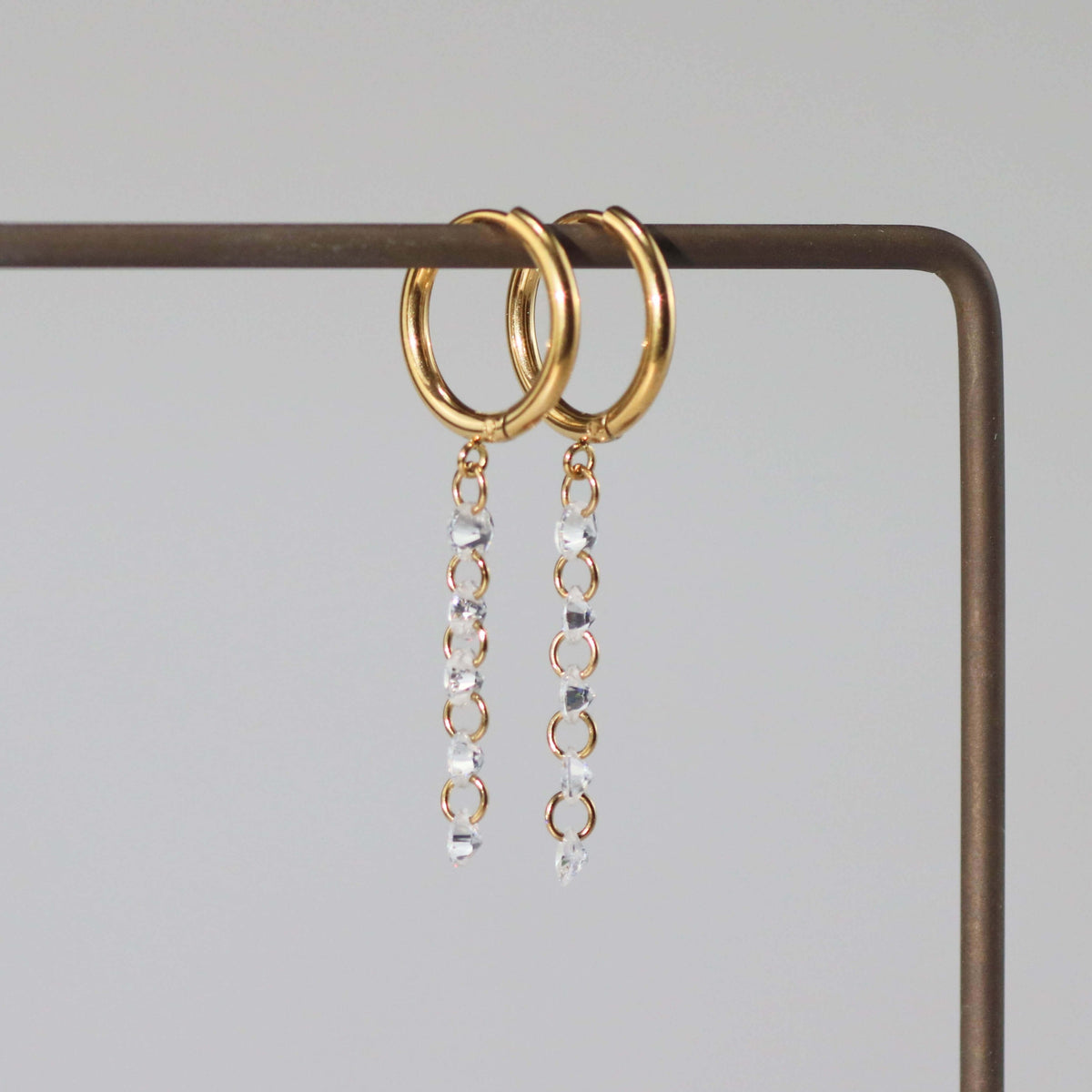 Crystal Drop Hoop Earrings, waterproof 18k gold-plated stainless steel