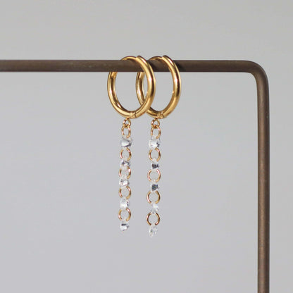 Crystal Drop Hoop Earrings, waterproof 18k gold-plated stainless steel