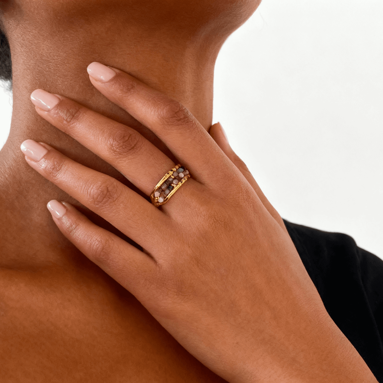 Crystal Bead Ring, waterproof 18k gold-plated stainless steel