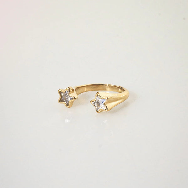 Crystal Double Star Ring – Waterproof Gold Plated Ring