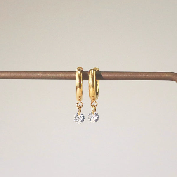 Crystal Drop Hoop Earrings for Women - Waterproof Gold Hoops