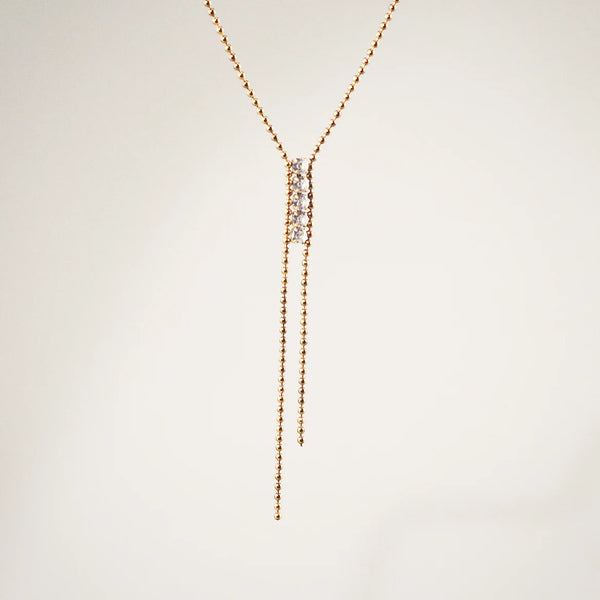 Crystal Lariat Necklace - Waterproof Gold Stainless Steel