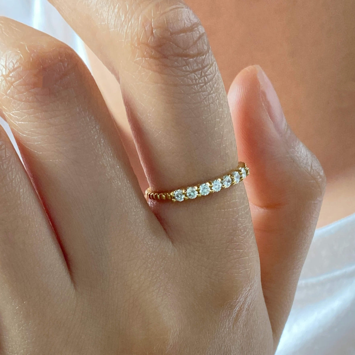 Waterproof Crystal Stackable Ring, 18k gold-plated stainless steel