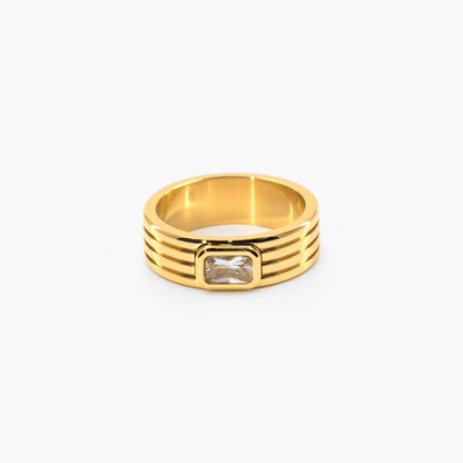 Crystal Ribbed Ring – Waterproof Gold Stainless Steel Ring