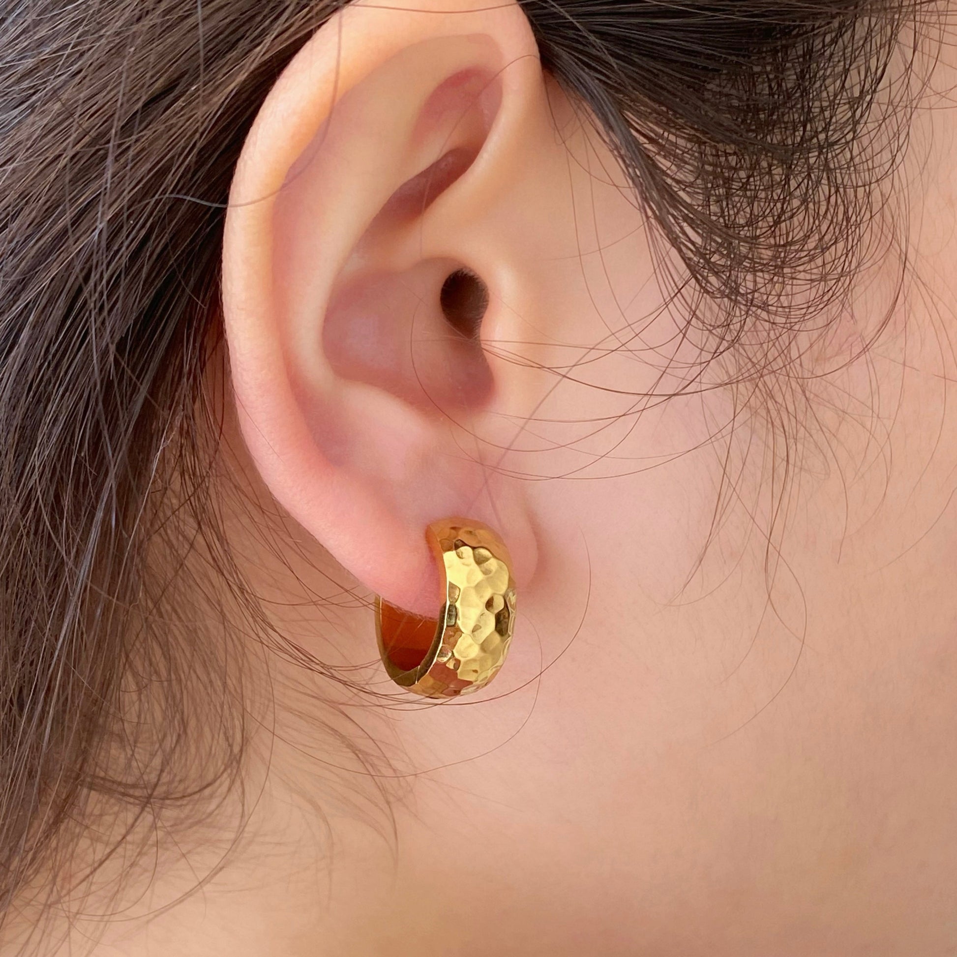 Hammered Texture Small Hoops Gold plated