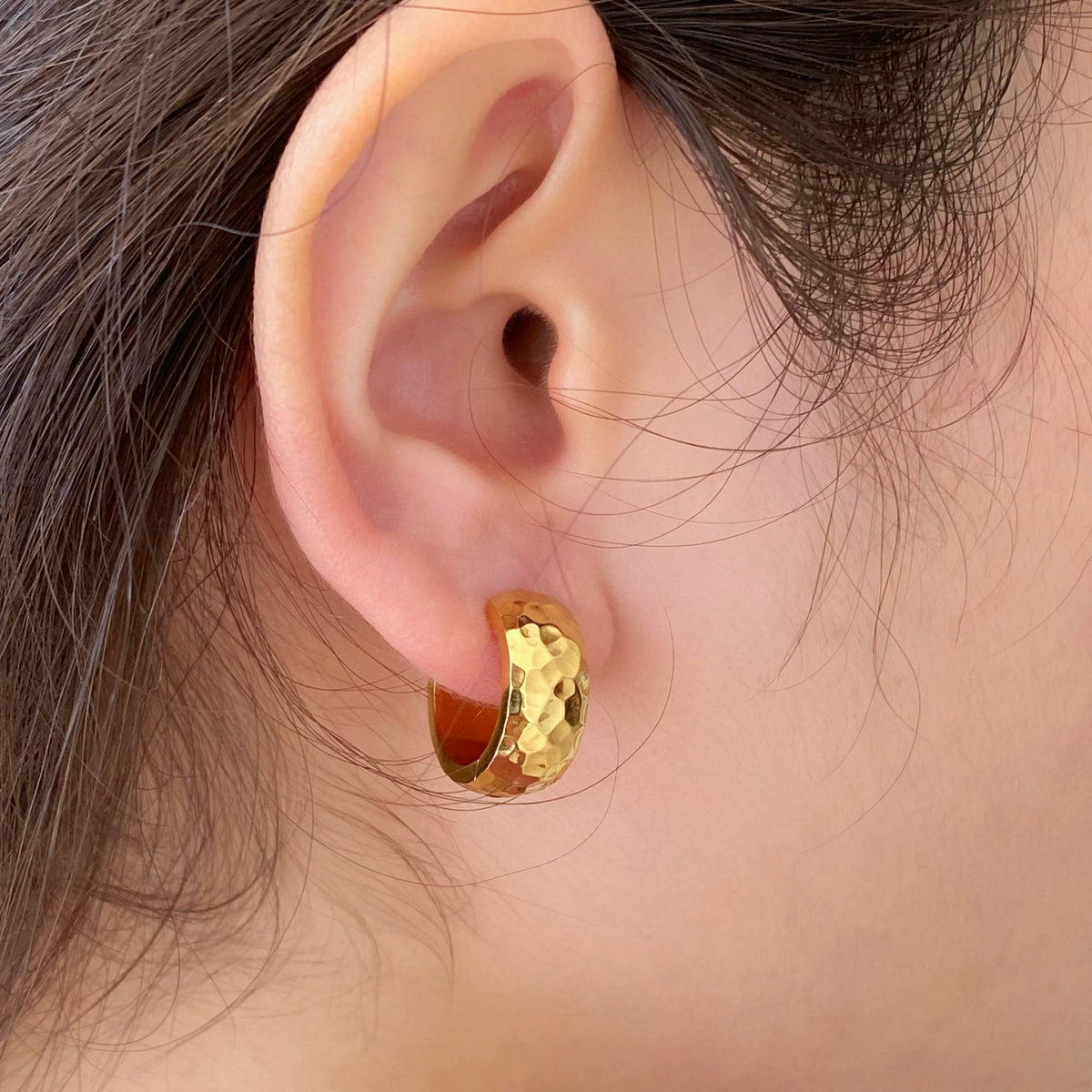Hammered Texture Small Hoops Gold plated