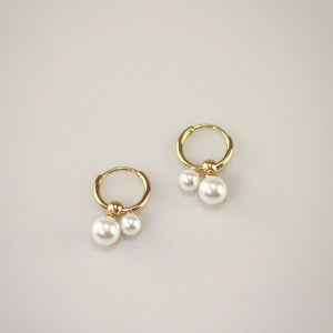 Meideya Jewelry Double Pearl Hoop Earrings