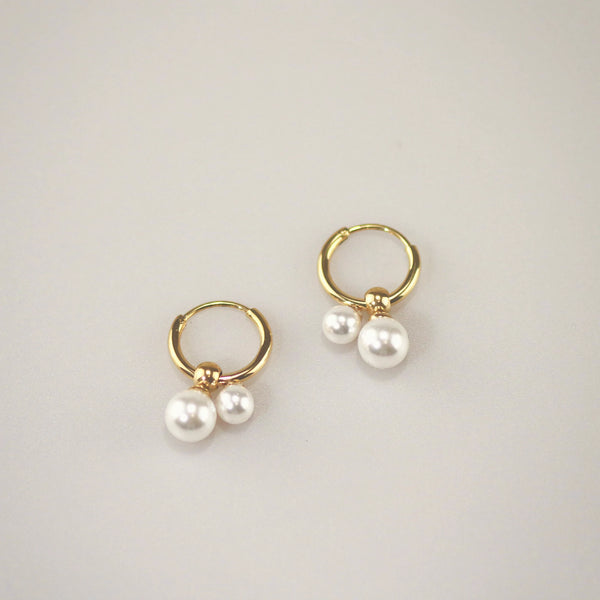 Double Pearl Hoop Earrings - Hypoallergenic Waterproof Gold Hoops