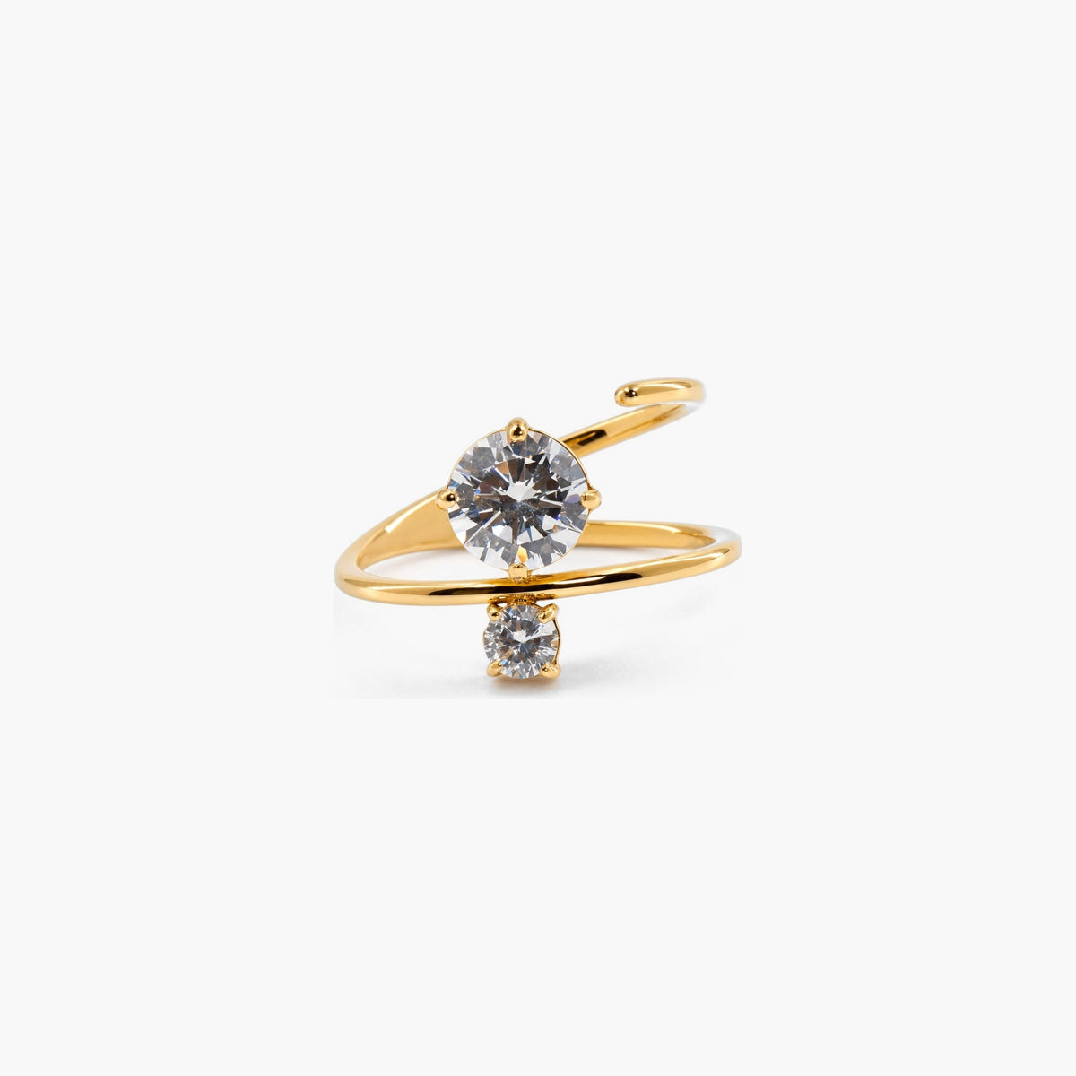 A gold ring with two spark stones