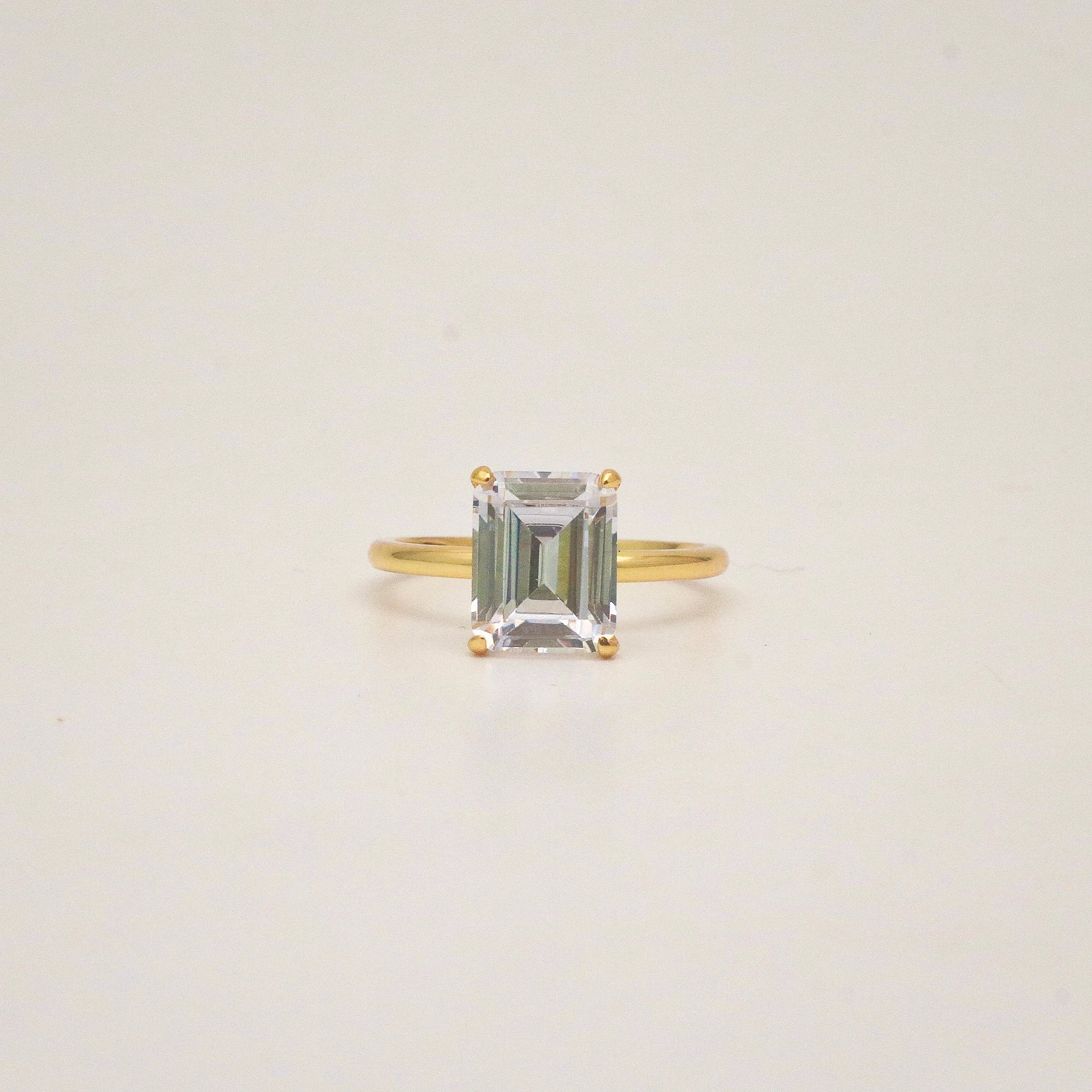 emerald cut cubic zirconia gold plated sterling silver ring