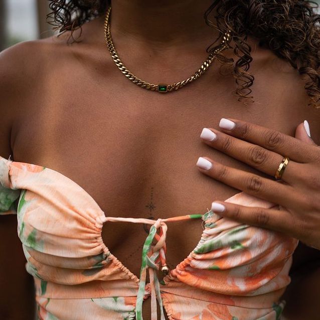 Emerald Gem Curb Chain Necklace