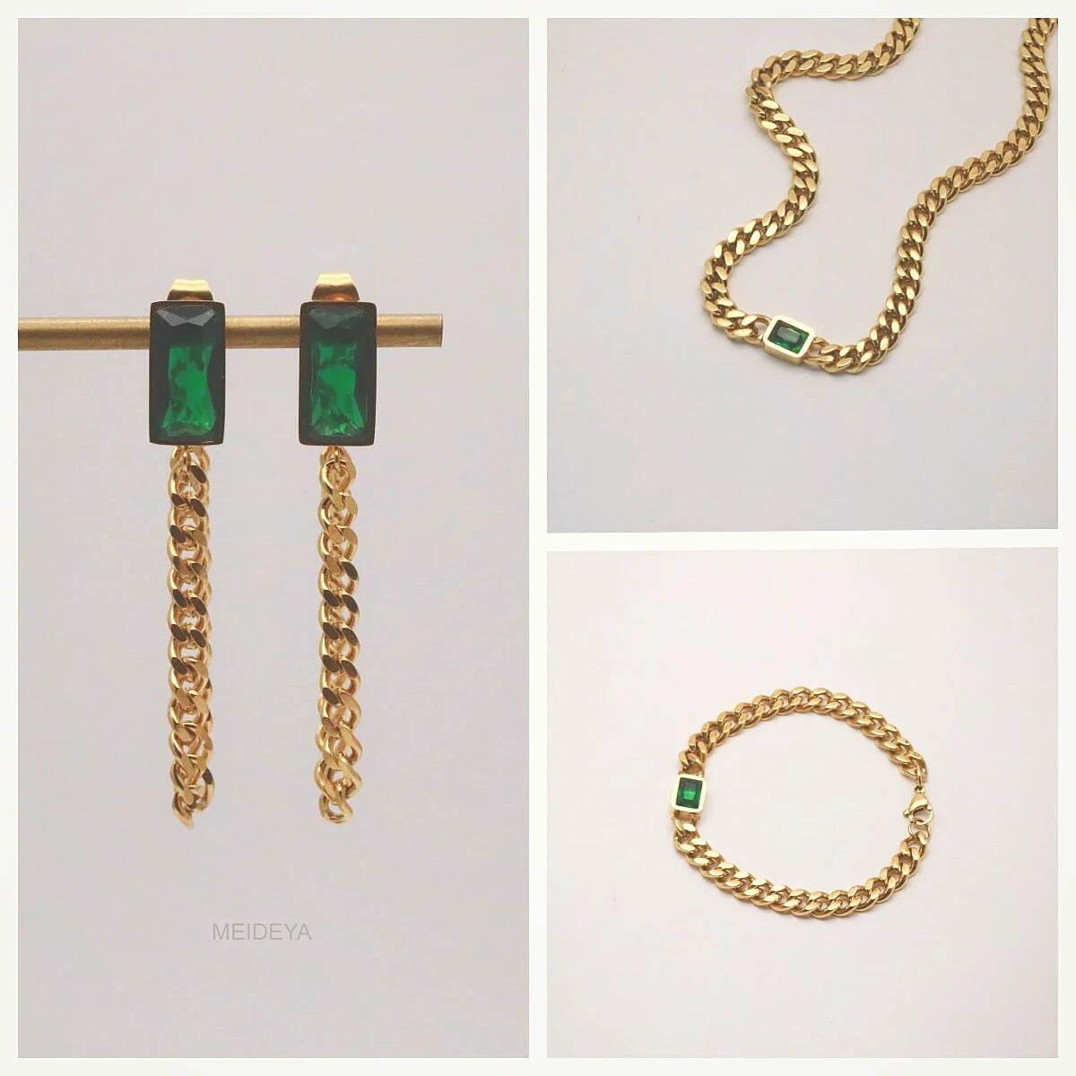 Emerald Gem Jewelry Set – 18K Gold Plated Stainless Steel