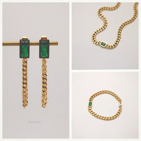 Emerald Gem Jewelry Set – 18K Gold Plated Stainless Steel