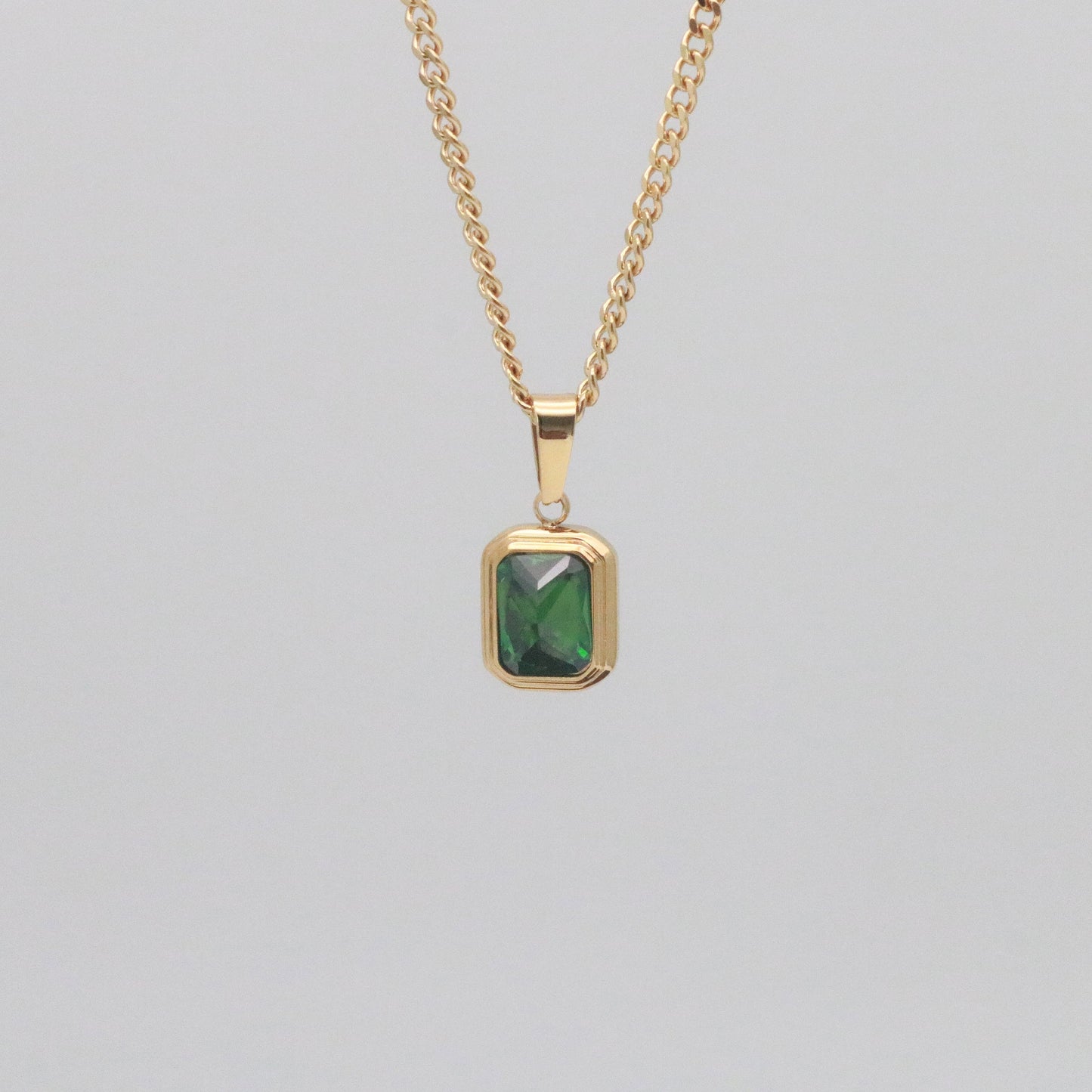Waterproof Gold Pendant Necklace with Emerald Stone, 18k gold-plated stainless steel