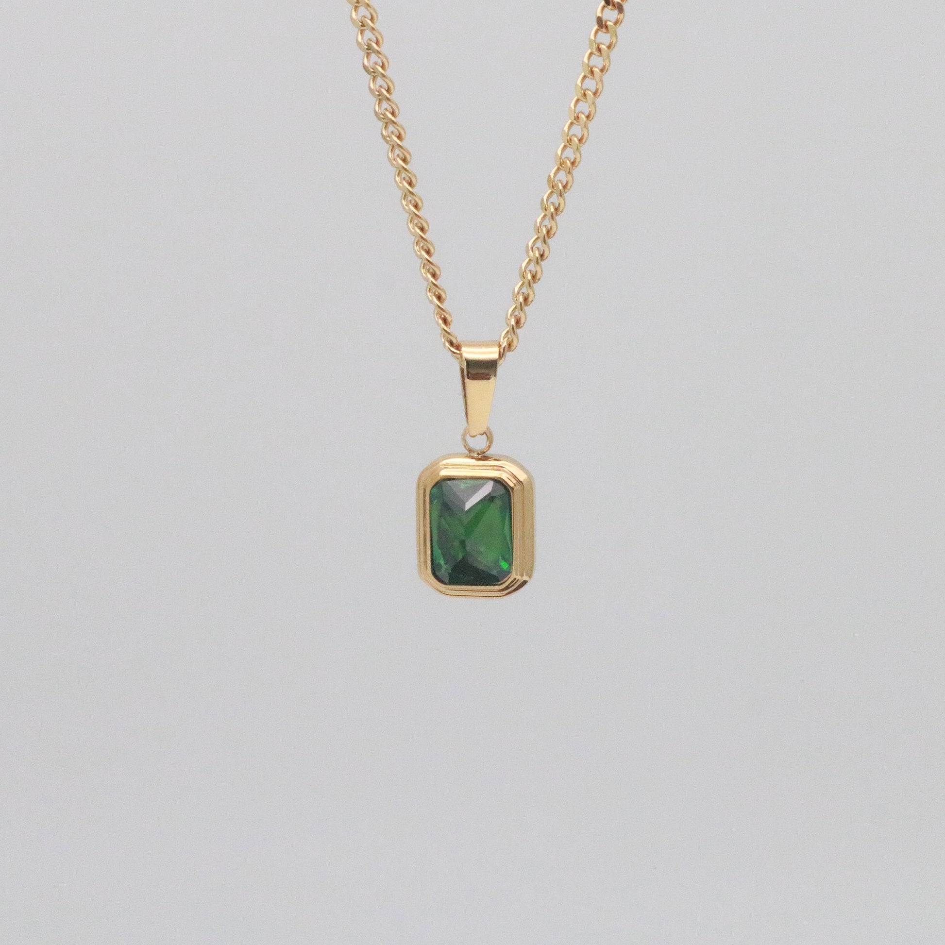 Waterproof Gold Pendant Necklace with Emerald Stone, 18k gold-plated stainless steel