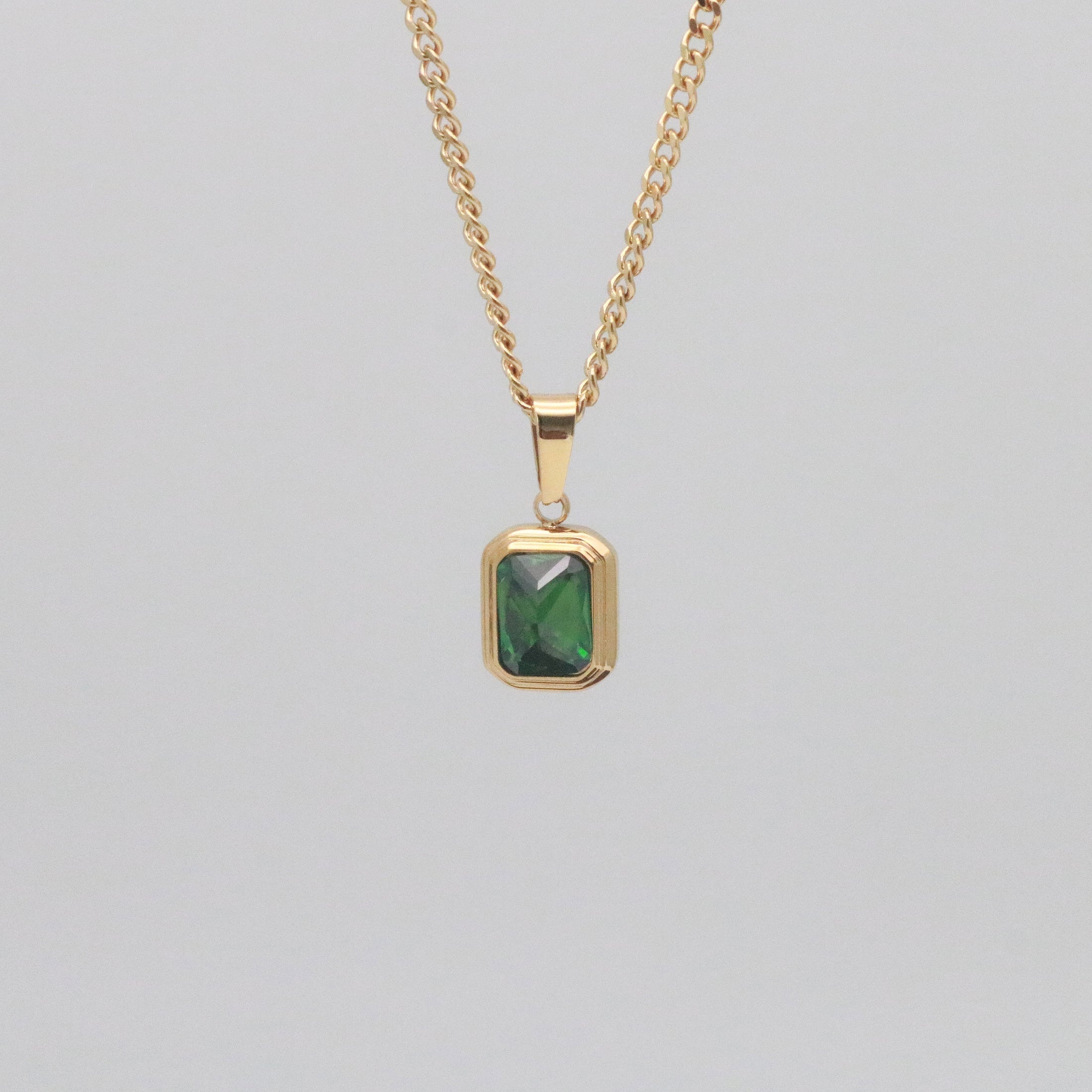 Waterproof Gold Pendant Necklace with Emerald Stone, 18k gold-plated stainless steel