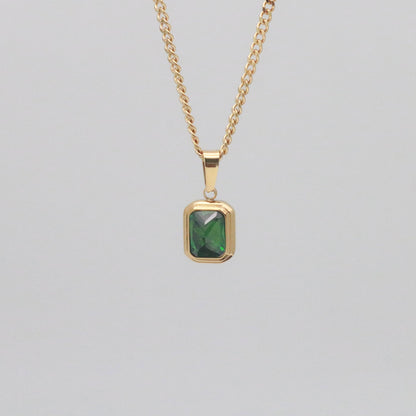 Waterproof Gold Pendant Necklace with Emerald Stone, 18k gold-plated stainless steel