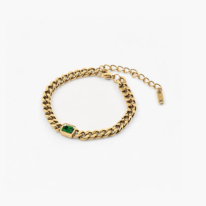 Emerald Gem Curb Chain Bracelet – Waterproof 18k Gold