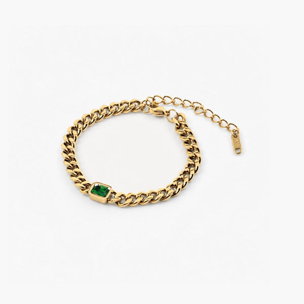 Emerald Gem Curb Chain Bracelet – Waterproof 18k Gold