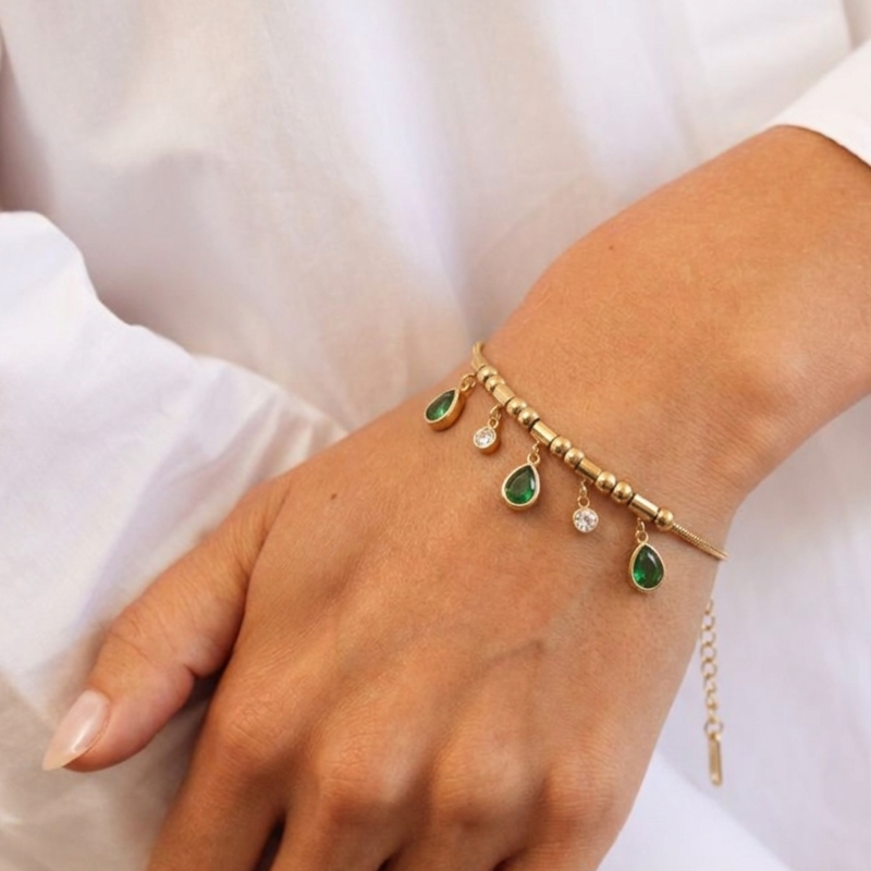 Emerald Teardrop Charm -Bracelet
