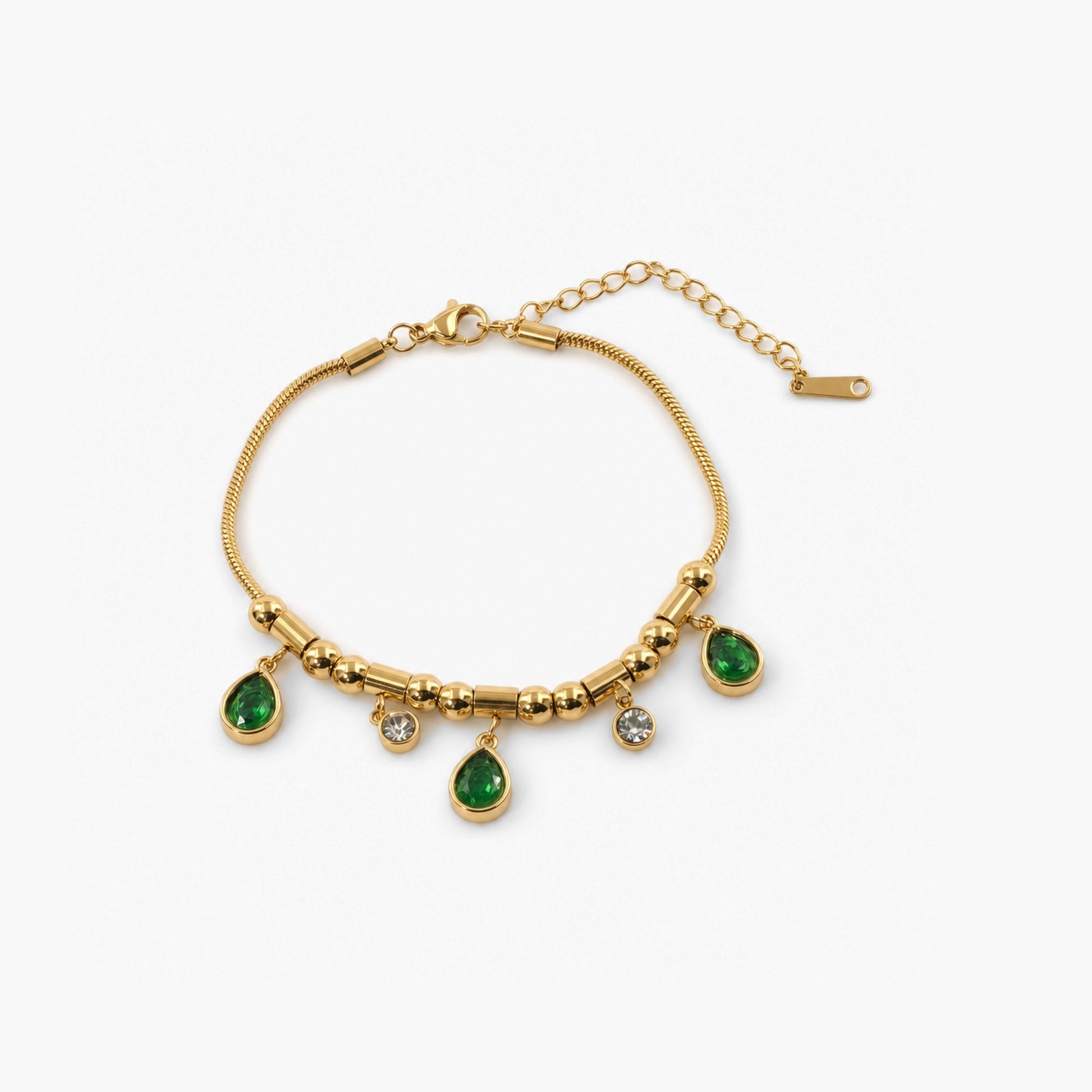 Emerald Teardrop Charm Bracelet
