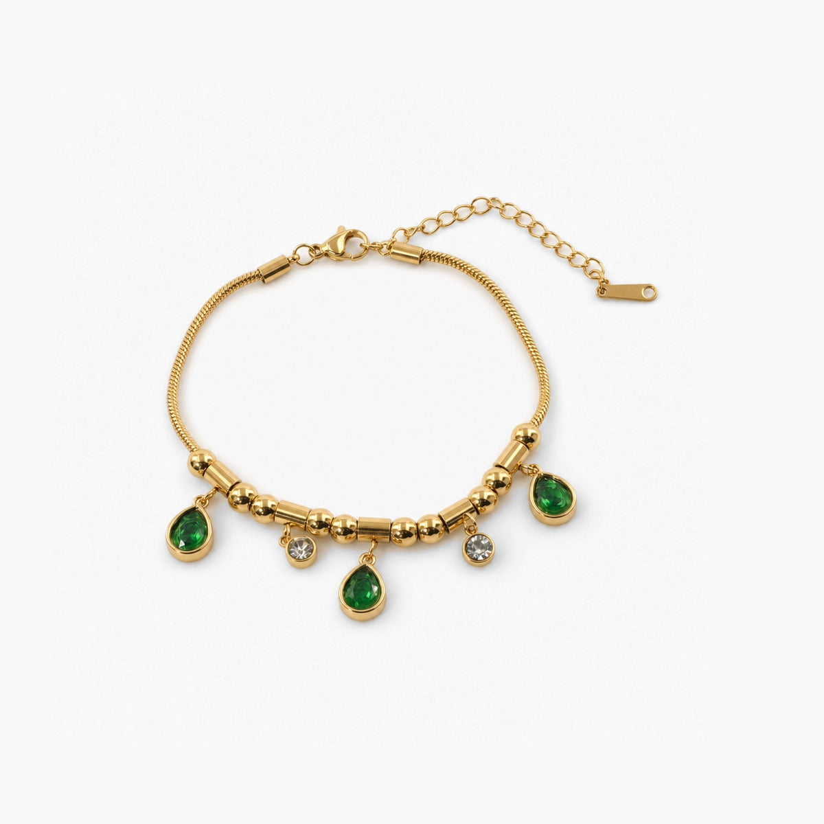 Emerald Teardrop Charm Bracelet