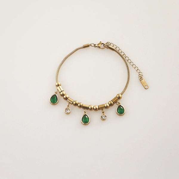 Emerald Teardrop Charm Bracelet – Waterproof 18k Gold Plated