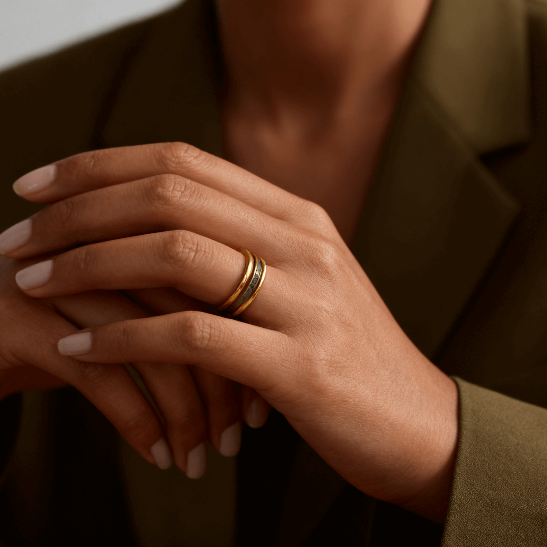 Emerald Triple Ring, waterproof 18k gold-plated stainless steel
