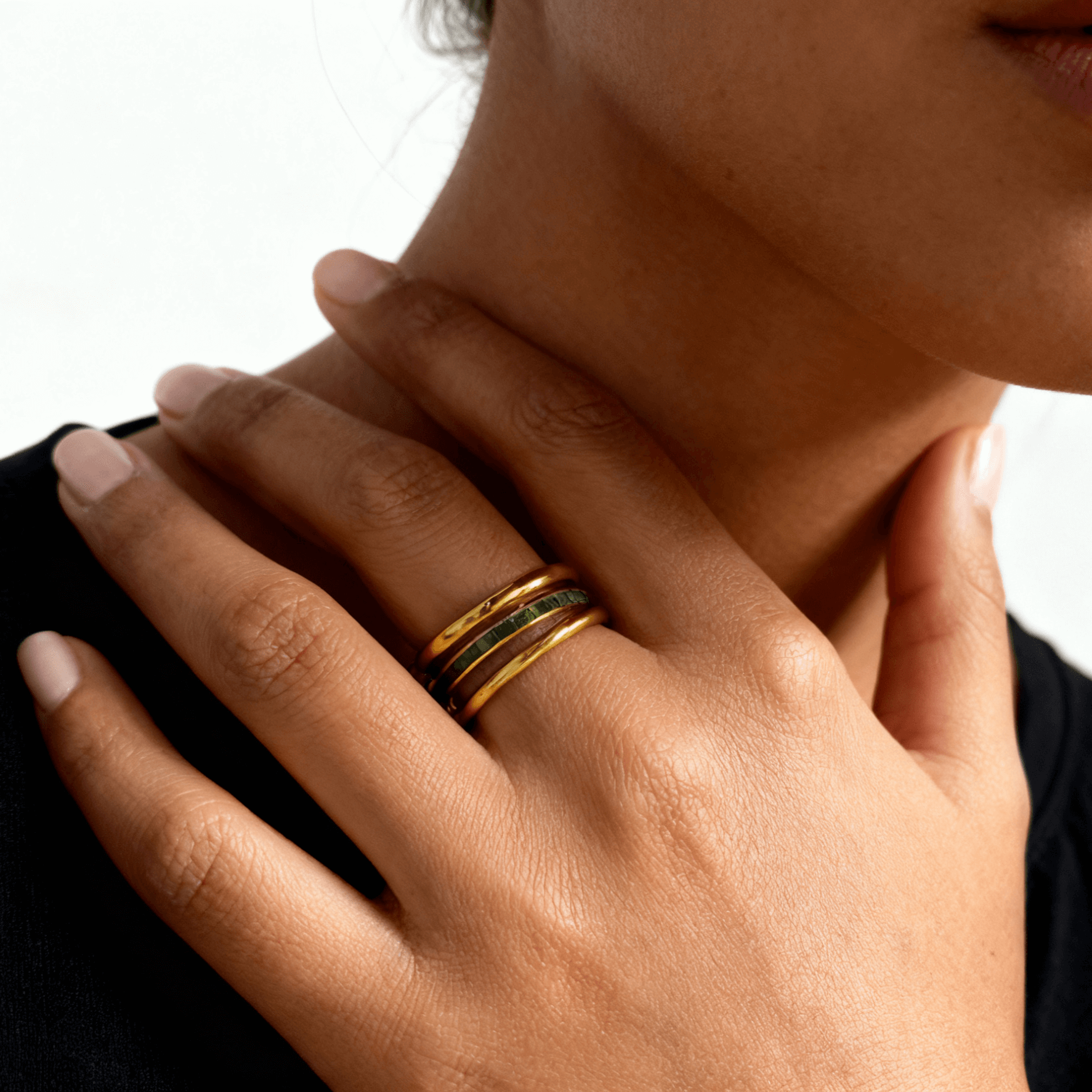Emerald Triple Ring, waterproof 18k gold-plated stainless steel