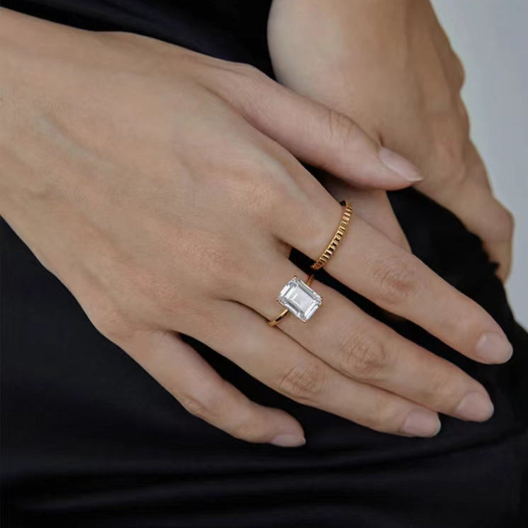Meideya Jewelry Emerald Cut Square CZ Ring