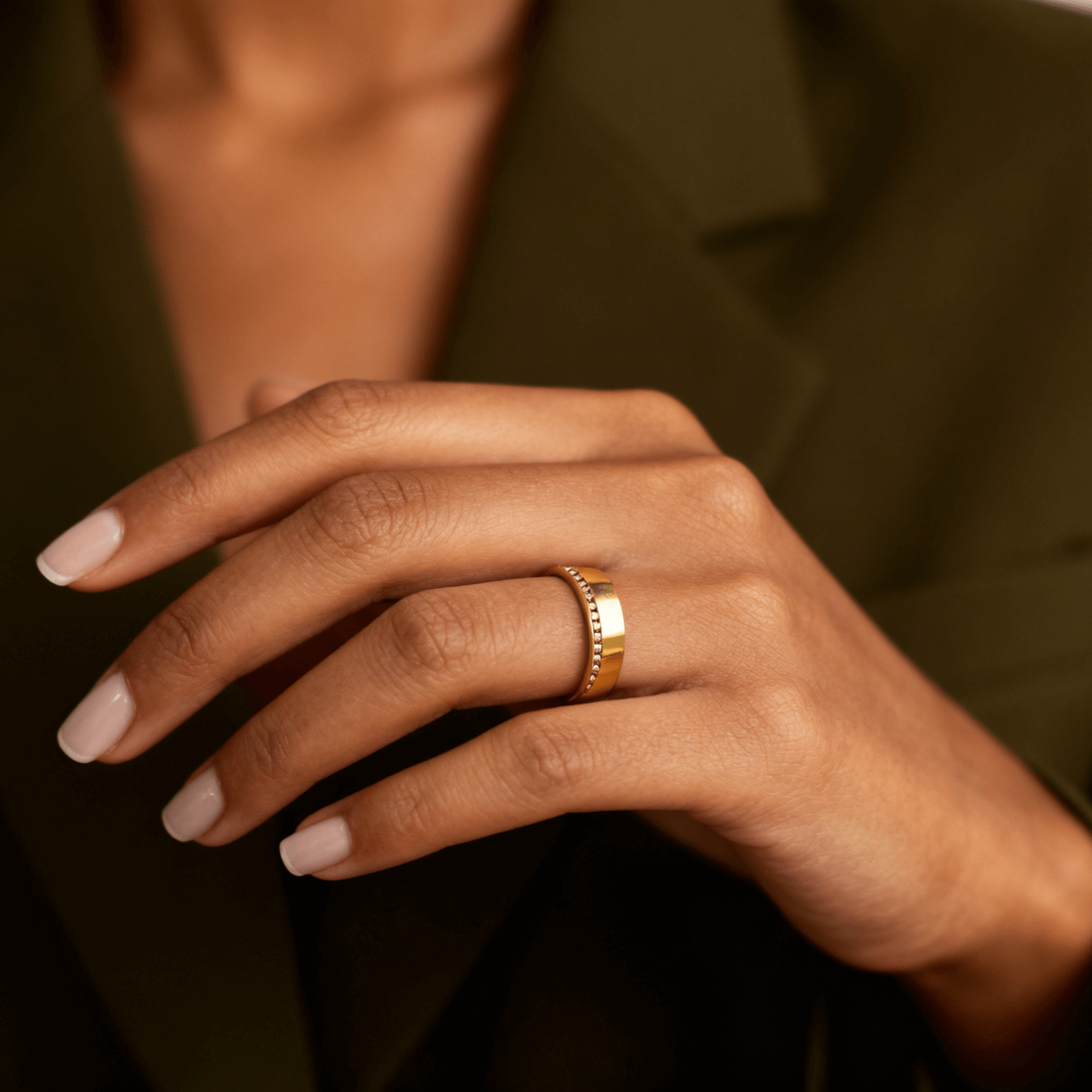 Waterproof Gold Pave Band Ring, 18k gold-plated stainless steel