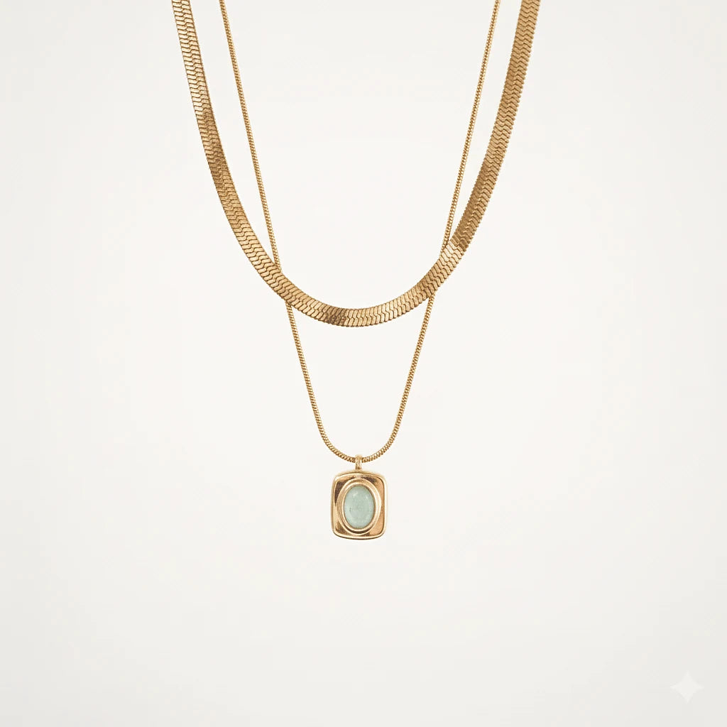 Meideya jewelry Eve Layered Necklace with green gemstone
