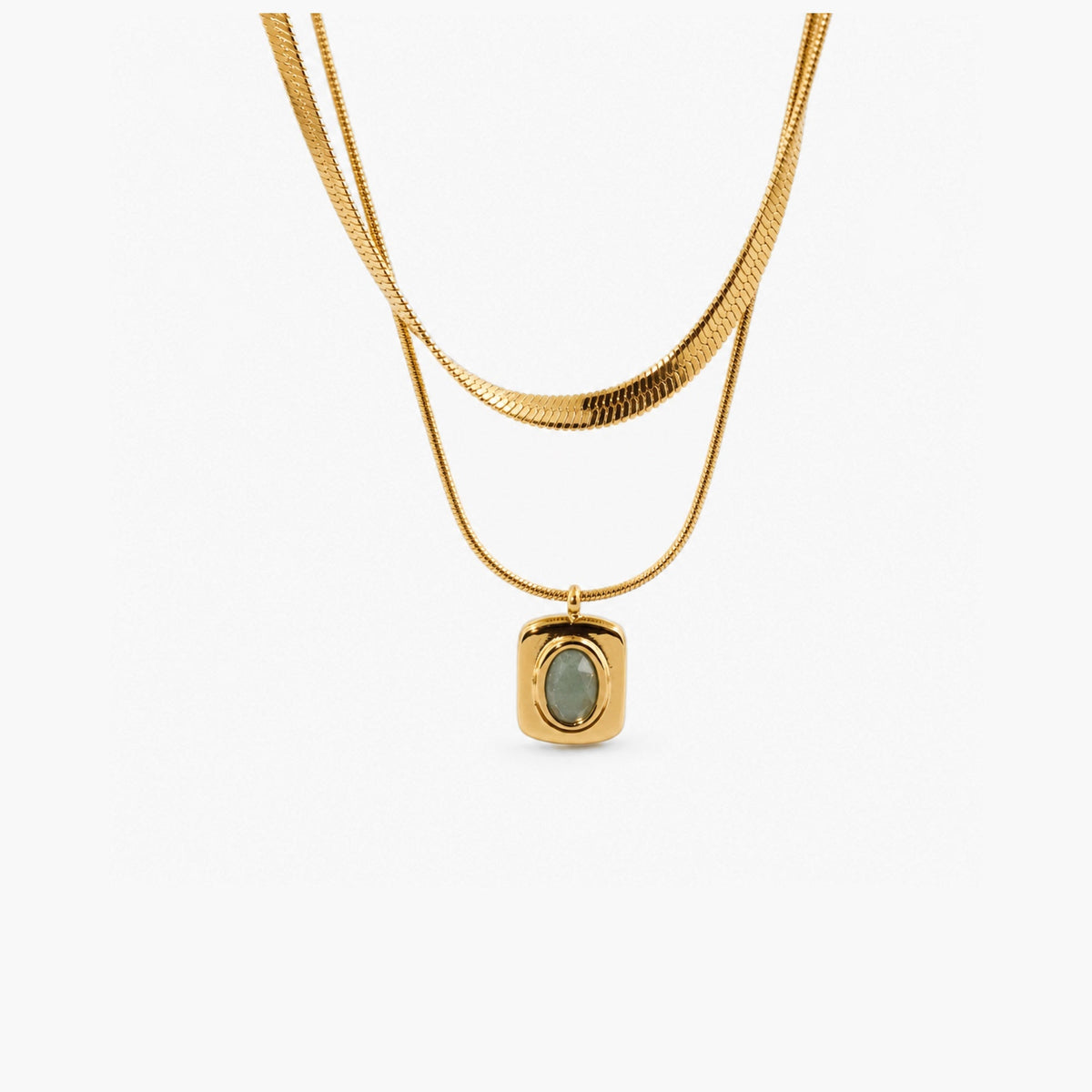 Eve Layered Necklace with green gemstone