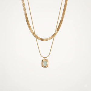 Meideya jewelry Eve Layered Necklace with green gemstone