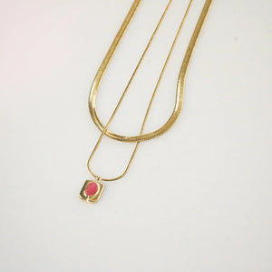 Meideya jewelry layered necklace with a pink gemstone pendant 