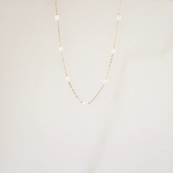 Freshwater Pearl Station Necklace — 7 Petit Pearls