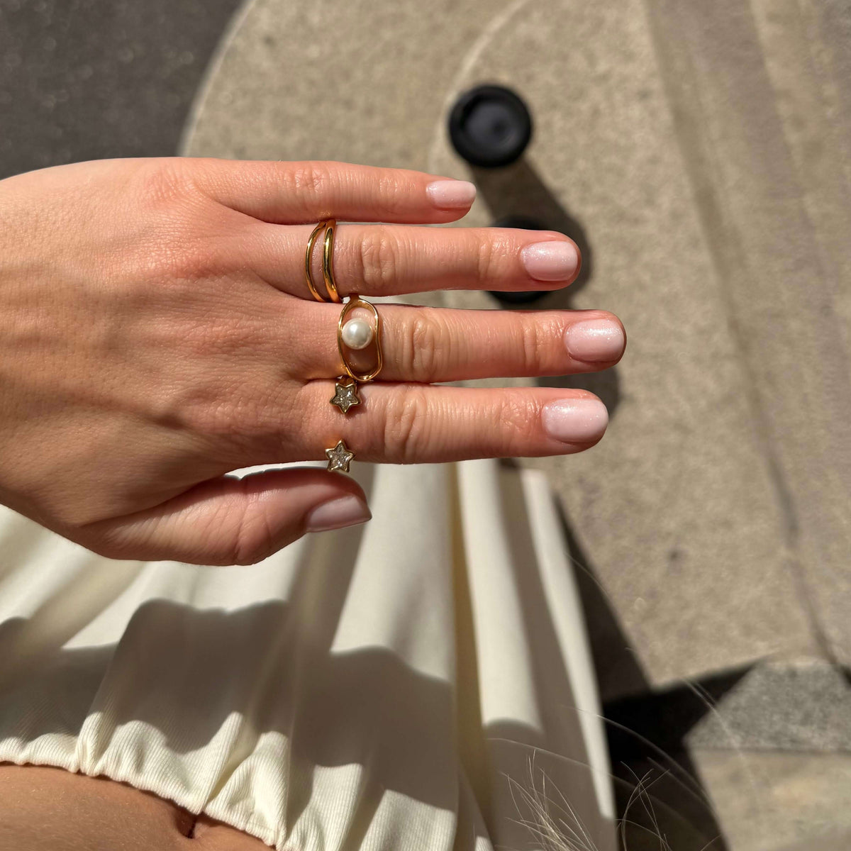 Crystal Double Star Ring, waterproof 18k gold-plated stainless steel