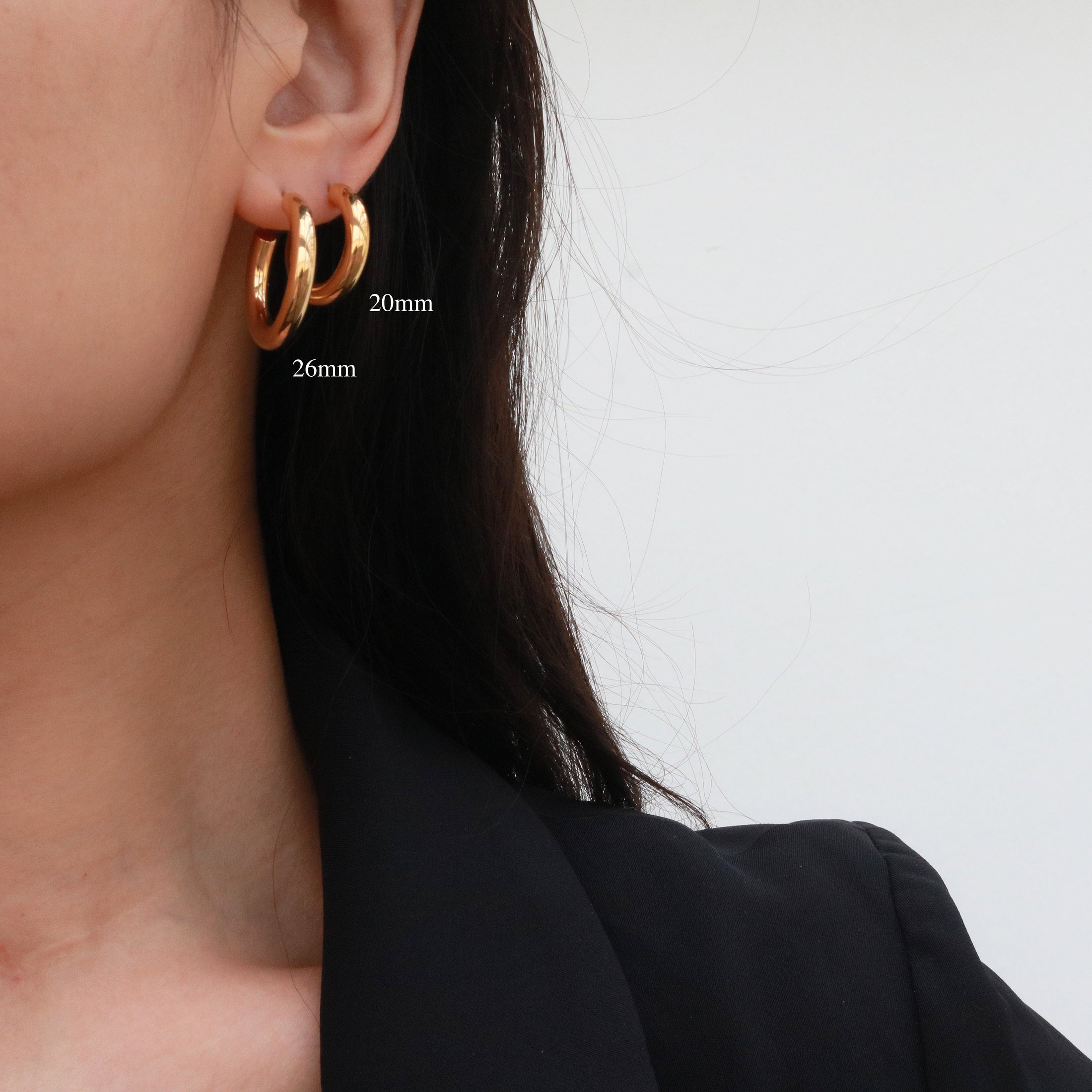 Charity Medium Hoop Earrings 26mm, waterproof 18k gold-plated stainless steel