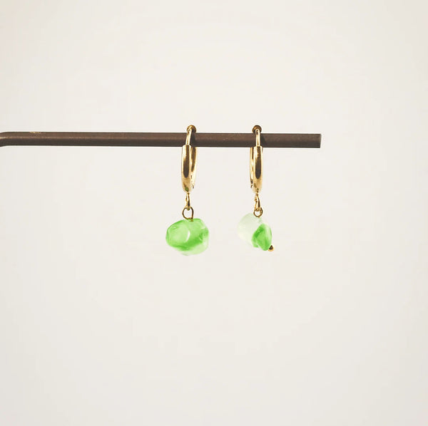 Green Agate Hoop Earrings – Waterproof 18k Gold Plated
