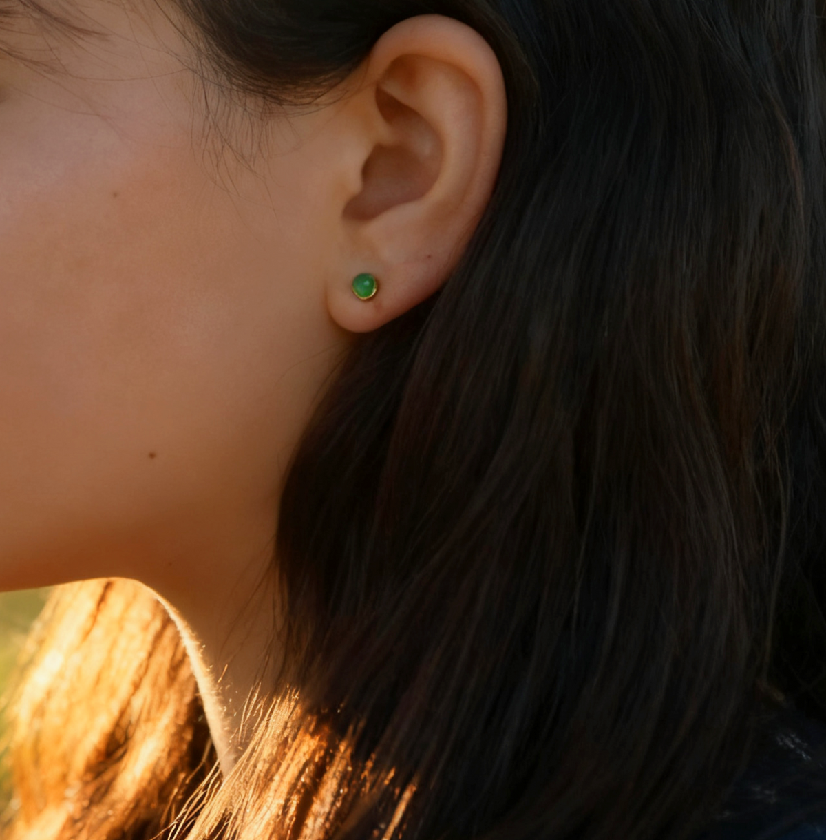 Green Agate Stud Earrings Gold Plated 4mm, 18k gold-plated
