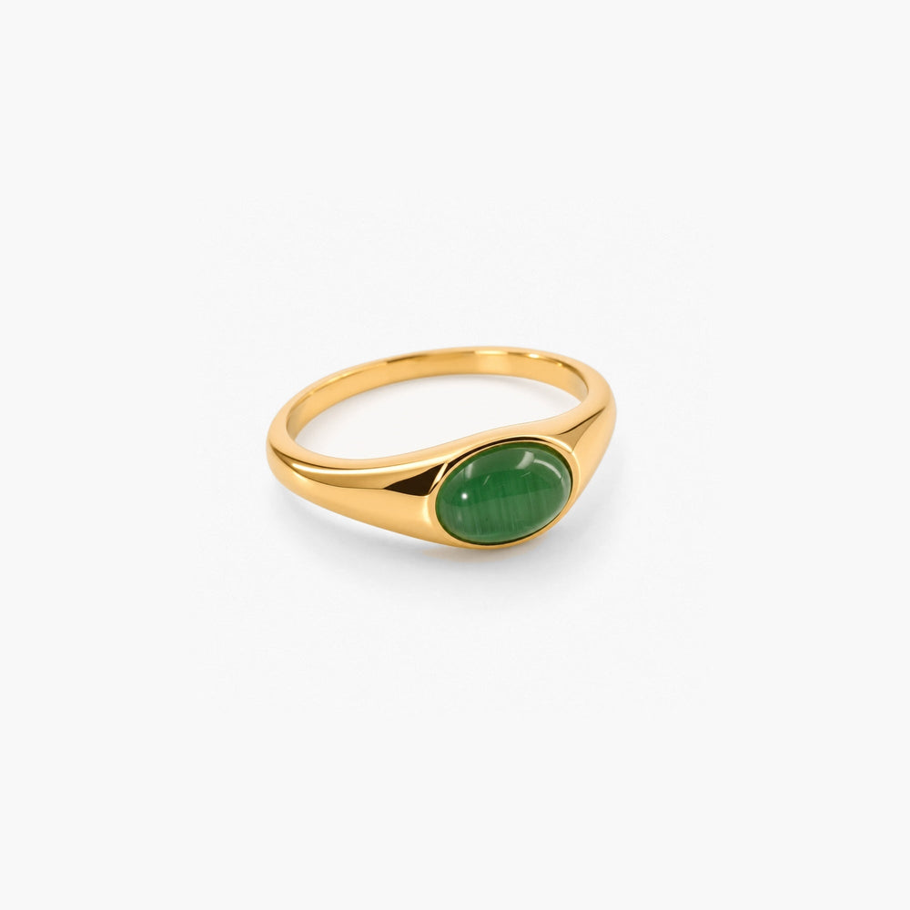 Green Cats Eye Ring in stainless steel, waterproof ring for women