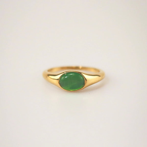 Green Cats Eye Ring - Waterproof 18k Gold Plated Stainless Steel