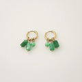 Green Jade Triple Charm Hoop-Earrings