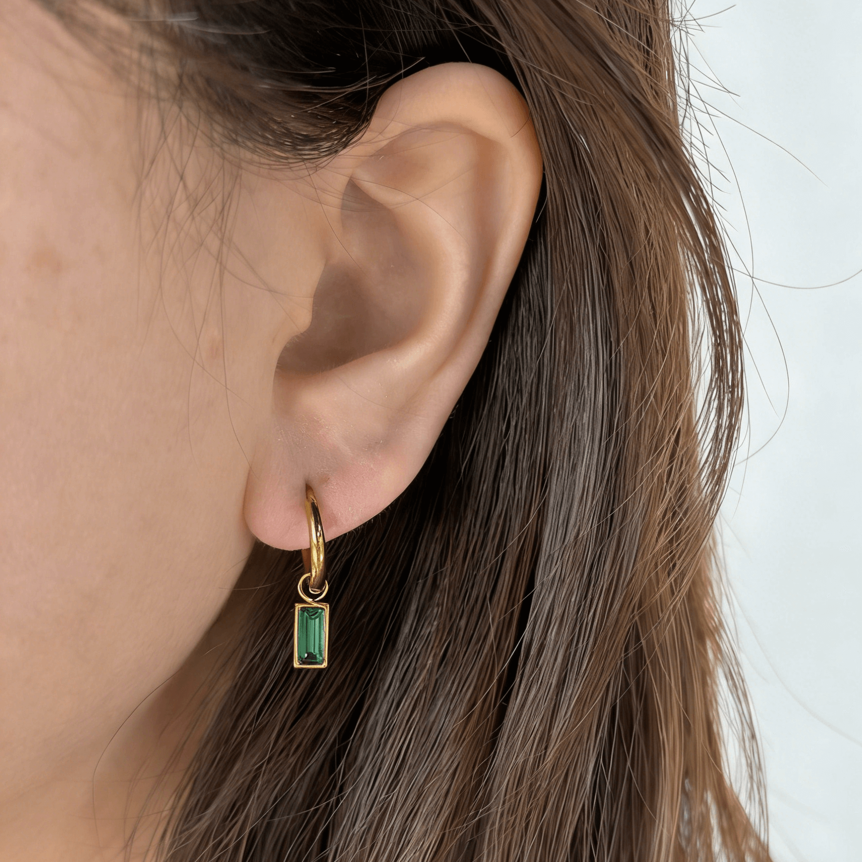Waterproof Green Sparkle Hoop Earrings, 18k gold-plated stainless steel