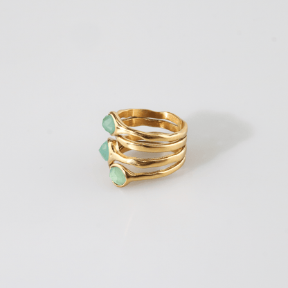 Green Stone Multi Row -Ring