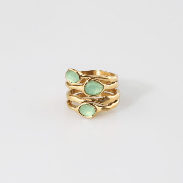 Green Stone Multi Row Ring – Waterproof Gold Ring