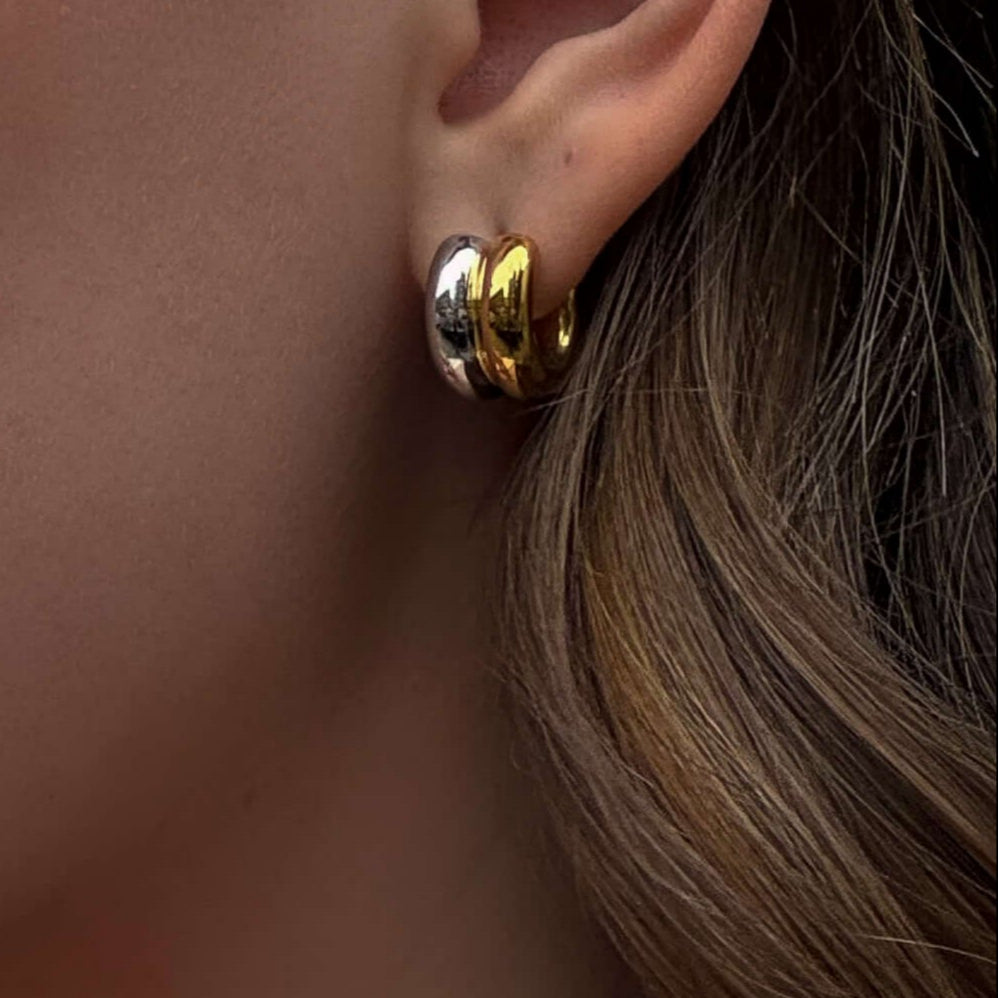Two Tone Small Hoop Earrings, waterproof 18k gold-plated stainless steel
