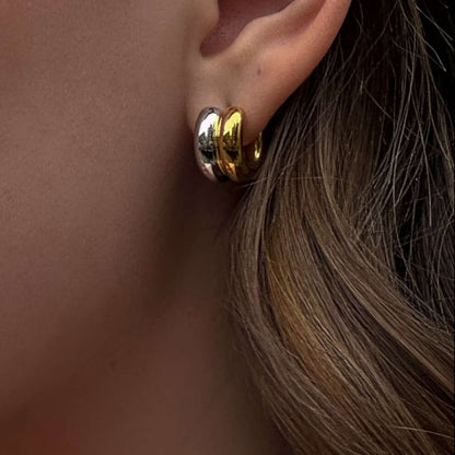 Two Tone Small Hoop Earrings, waterproof 18k gold-plated stainless steel