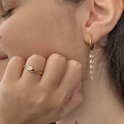 Crystal Drop Hoop Earrings, waterproof 18k gold-plated stainless steel