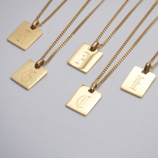Hypoallergenic Old English Initial Tag Necklace - 18K Gold Plated